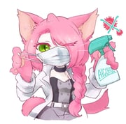 1girl animal_ears animal_hands black_choker body_fur bottle braid cat_busters cat_ears cat_girl cat_tail catluru_catb choker claws coat commentary_request furry furry_female green_eyes hair_over_one_eye highres holding holding_bottle lab_coat long_hair looking_at_viewer mask mouth_mask neko_hakase one_eye_closed open_clothes open_coat pawpads pink_hair simple_background single_braid slit_pupils solo tail variant_set whiskers white_background white_fur rating:g score:0 post #9848604
