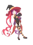 1girl absurdres closed_eyes covered_navel creature detached_sleeves dress flat_chest flower full_body hat highres long_hair mary_janes misaki_(halloween)_(princess_connect!) misaki_(princess_connect!) multicolored_hair open_mouth princess_connect! purple_hair red_hair ribbonsnek rose shoes side_slit smile solo striped_clothes striped_thighhighs thighhighs transparent_background twintails two-tone_hair very_long_hair witch witch_hat rating:s score:4 post #9546290