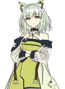 1girl animal_ear_fluff animal_ears arknights bare_shoulders closed_mouth commentary_request crossed_arms dress green_dress green_eyes grey_dress grey_hair hair_intakes halterneck highres kal'tsit_(arknights) looking_at_viewer midori10 off_shoulder see-through_clothes see-through_sleeves short_hair_with_long_locks simple_background sketch solo split_mouth white_background rating:g score:7 post #10165830