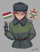 1girl absurdres artist_name blush brown_hair coat cold_war emblem english_commentary fur-trimmed_coat fur_hat fur_trim gloves green_coat green_eyes green_gloves grey_background grey_hat grzegorz1996 hat highres hungarian_army hungarian_flag hungary long_sleeves military military_uniform original short_hair shoulder_boards simple_background smile soldier solo upper_body ushanka v rating:g score:2 post #10167780