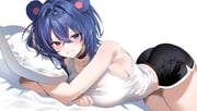 1girl absurdres animal_ear_fluff bare_shoulders bed_sheet black_choker black_shorts blue_eyes blue_hair blush breasts character_request choker collarbone commentary commission crossed_arms crossed_bangs dated_commentary dolphin_shorts hair_between_eyes hair_intakes heterochromia highres holding holding_pillow incredibly_absurdres indie_virtual_youtuber kekehaimahima large_breasts long_hair looking_at_viewer lying on_stomach parted_lips pillow pink_eyes pink_streaks shirt shorts sidelocks simple_background sleeveless sleeveless_shirt smile solo thighs virtual_youtuber white_background white_shirt rating:s score:10 post #10154583