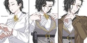 1girl adjusting_clothes ascot black_hair closed_eyes closed_mouth collared_shirt dressing greta_hofmann grey_vest gun hand_up handgun hands_up highres holster low_ponytail medium_hair multiple_views panda_critter ponytail reverse:1999 shirt triptych_(art) upper_body vest waistcoat weapon white_ascot white_background white_shirt yellow_eyes rating:g score:0 post #10174707