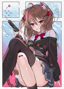 1girl ahoge animal_ears asymmetrical_legwear bandaid bandaid_on_knee bandaid_on_leg black_cardigan black_skirt black_socks black_thighhighs blue_nails bow bowtie broken_heart broken_heart_hair_ornament brown_hair cardigan cat_ears cat_girl cat_tail commentary crossed_legs dora_pomidora7 dress_shirt english_commentary evil_neuro-sama feet_out_of_frame from_side gun hair_between_eyes hair_ornament hair_ribbon heart highres holding holding_gun holding_weapon long_hair long_sleeves looking_at_viewer miniskirt nail_polish off-shoulder_cardigan open_mouth pleated_skirt red_bow red_bowtie red_eyes red_ribbon ribbon shirt single_sock single_thighhigh sitting skirt skull_hair_ornament socks solo tail thighhighs two_side_up uneven_legwear vedal_ai virtual_youtuber weapon white_shirt rating:s score:5 post #10169924