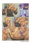 ! 2boys ? bara comic commentary digimon digimon_(creature) dumbbell earrings english_commentary exercising furry furry_male highres holding holding_dumbbell jewelry keramon kusu_(x_kusunagi_x) large_pectorals leomon male_focus multiple_boys muscular muscular_male nipples patreon_username pectorals tank_top torn_clothes veins veiny_arms weightlifting rating:q score:0 post #10175912