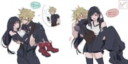 1boy 1girl armor baggy_pants bare_shoulders bike_shorts_under_skirt black_gloves black_hair black_skirt black_thighhighs blonde_hair blue_pants blush boots breast_press breasts carrying cloud_strife cowboy_shot crop_top embarrassed english_commentary english_text final_fantasy final_fantasy_vii final_fantasy_vii_remake fingerless_gloves gloves large_breasts long_hair looking_at_another low-tied_long_hair miniskirt miyukiko multiple_views pants princess_carry red_boots red_eyes short_hair shoulder_armor signature simple_background skirt sleeveless sleeveless_turtleneck speech_bubble spiked_hair sweater tank_top thighhighs thought_bubble tifa_lockhart turtleneck turtleneck_sweater white_background white_tank_top zettai_ryouiki rating:g score:3 post #10175332