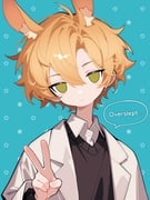 1boy ahoge animal_ear_fluff animal_ears black_sweater blonde_hair blue_background closed_mouth collared_shirt commentary double-parted_bangs dress_shirt english_text expressionless extra_ears green_eyes hair_between_eyes hand_up head_tilt highres jacket light_frown llucilab long_sleeves looking_at_viewer male_focus messy_hair mole mole_under_eye no_nose no_pupils original parted_hair patterned_background portrait rabbit_boy rabbit_ears shirt short_hair sidelocks simple_background solo speech_bubble star_(symbol) star_symbol_background sweater v v-neck white_jacket white_shirt rating:g score:1 post #10176945