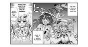 3girls >_< bangle bow bracelet comic crystal crystal_wings dress drill_hair earrings english_text fang flandre_scarlet greyscale hair_bow hat hat_ribbon hiding highres holding holding_weapon jewelry katayama_kei keffiyeh long_hair mob_cap monochrome multiple_girls multiple_rings necklace non-web_source official_alternate_costume official_art one_side_up open_mouth pendant ribbon ring siblings sisters smile speech_bubble sunken_fossil_world sweatdrop thought_bubble touhou touhou_lostword twin_drills very_long_hair weapon wings yorigami_jo'on yorigami_shion rating:g score:4 post #9944762