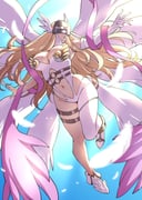 1girl angel angewomon bare_shoulders belt blonde_hair bodysuit boobplate breasts cleavage clothing_cutout commentary_request covered_eyes digimon digimon_(creature) feathers full_body helmet helmet_over_eyes highres large_breasts navel o-ring shouji_nigou solo stomach_cutout strapless_bodysuit white_bodysuit white_feathers white_wings winged_helmet wings rating:s score:13 post #10168784
