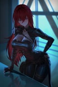 1girl absurdres ai_limit arm_support armor backlighting belt belt_collar belt_pouch black_bodysuit blush bodysuit breasts brown_belt cleavage closed_mouth collar collarbone commentary_request fingerless_gloves gloves hair_between_eyes hand_on_own_hip highres indoors large_breasts leaning_forward long_hair looking_at_viewer partial_commentary pouch red_eyes red_hair reflective_surface ruo_zhishi_chu_jian shoulder_armor smile solo standing thigh_belt thigh_strap thighs torn_bodysuit torn_clothes ursula_(ai_limit) very_long_hair rating:s score:8 post #10173110