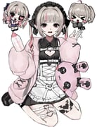 1girl aegyo_sal baby_bottle belt black_eyes black_headdress black_shirt bottle brown_hair chibi chibi_inset cigarette cleavage_cutout clothing_cutout fang frilled_headwear frilled_shirt_collar frills full_body hair_intakes holding holding_cigarette jacket jirai_kei leg_tattoo long_sleeves makaino_ririmu makaino_ririmu_(2nd_costume) makaino_ririmu_(4th_costume) makaino_ririmu_(5th_costume) multicolored_hair multiple_views nijisanji open_mouth pink_jacket pointy_ears shirt simple_background single_sleeve_past_fingers single_sleeve_past_wrist sitting skirt streaked_hair stuffed_animal stuffed_rabbit stuffed_toy tattoo thigh_belt thigh_strap tongue twintails virtual_youtuber wariza white_background white_skirt xl_ch1cken rating:g score:2 post #10174562