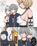 1boy 2girls 2koma accessories asphyxiation asymmetrical_gloves asymmetrical_shorts bare_shoulders black_shirt black_unitard blonde_hair blood blood_from_mouth blue_jacket breasts cleavage_cutout closed_eyes clothing_cutout coin coin_on_string comic commentary detached_sleeves distracted_boyfriend_(meme) elbow_gloves english_commentary gloves green_eyes grey_hair hair_ornament hairpin hands_on_another's_neck hetero high-waist_shorts highres jacket jealous large_breasts long_hair looking_at_another meme mole mole_under_mouth monster_girl multiple_girls na_(naneesan1) octopus open_mouth scared scylla shirt short_hair shorts sideboob single_elbow_glove single_hair_intake single_thighhigh smile speech_bubble sweat tentacle_tail tentacles thighhighs torn_clothes torn_thighhighs uneven_gloves white_hair wise_(zenless_zone_zero) yandere yellow_eyes yellow_jacket yidhari_murphy yin_yang_pin yixuan_(zenless_zone_zero) zenless_zone_zero rating:s score:66 post #10091096