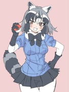 1girl animal_ears black_bow black_bowtie black_gloves black_hair black_skirt blue_sweater blush bow bowtie brown_eyes common_raccoon_(kemono_friends) cowboy_shot elbow_gloves extra_ears fang fur_collar gloves grey_hair hair_between_eyes highres holding holding_poke_ball houkokukokui kemono_friends multicolored_hair open_mouth pantyhose pleated_skirt poke_ball pokemon puffy_short_sleeves puffy_sleeves raccoon_ears raccoon_girl raccoon_tail short_hair short_sleeves sidelocks skirt smile solo sweater tail white_fur white_gloves white_hair white_pantyhose rating:g score:5 post #10173823