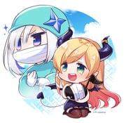 2girls adjusting_clothes adjusting_gloves amane_kanata blonde_hair blue_hair chibi chibi_only commentary_request demon_girl demon_horns demon_tail demon_wings full_body garter_straps gloves gradient_hair green_eyes hololive horn_ornament horn_ring horns jitome kneeling long_hair mask medical_scrubs mouth_mask multicolored_hair multiple_girls musical_note n_gyou pointy_ears purple_hair skirt sparkle streaked_hair surgical_cap surgical_mask tail teardrop thighhighs very_long_hair virtual_youtuber white_hair wings yuzuki_choco yuzuki_choco_(1st_costume) rating:s score:4 post #10175015