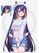1girl absurdres ani_019 beret blue_eyes blue_shorts blunt_bangs blush breasts center-flap_bangs commentary cowboy_shot cropped_shirt earrings english_commentary gradient_hair hat heart heart_earrings highres hololive hololive_english jewelry long_hair long_sleeves looking_at_viewer medium_breasts midriff multicolored_hair navel ninomae_ina'nis official_alternate_costume orange_hair pointy_ears puffy_long_sleeves puffy_sleeves purple_hair screenshot_inset shirt short_shorts shorts sidelocks sleeves_past_wrists solo straight_hair tentacle_hair torn_clothes torn_shorts v-neck very_long_hair virtual_youtuber white_hat white_shirt rating:s score:6 post #10175805