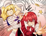 2girls blonde_hair blue_sailor_collar cape chair commentary_request dress emphasis_lines folded_chair folding_chair hat head_bump highres kitashirakawa_chiyuri long_hair long_sleeves motion_lines multiple_girls okazaki_yumemi phantasmagoria_of_dim.dream red_cape red_eyes red_hair red_vest retro_artstyle sailor sailor_collar sailor_hat shirt short_hair smile speed_lines star-shaped_pupils star_(symbol) symbol-shaped_pupils takemoto_izumi_(style) touhou touhou_(pc-98) turtle-kun twintails vest white_shirt rating:g score:13 post #10046336