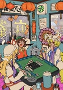 5girls absurdres air_conditioner animal_ear_piercing animal_ears animal_realm_(touhou) blonde_hair brown_hair building cat_ears cat_girl cat_tail cheating_(competitive) chen commentary_request dress earrings figure fox_girl gap_(touhou) green_hat grey_hair hat hat_ribbon highres holding holding_mahjong_tile houjuu_nue in-universe_location indoors jewelry kitsune kyuubi lantern long_hair long_sleeves mahjong mahjong_table mahjong_tile mob_cap multiple_girls multiple_tails ofuda open_mouth paper_lantern purple_tabard red_ribbon red_vest ribbon shirt short_hair single_earring sitting skyscraper tabard table tail tatara_kogasa tenkajin_chiyari touhou toutetsu_yuuma translation_request two_tails upper_body vest white_dress white_hat white_shirt yakumo_ran yakumo_yukari yamazaki_tsukune rating:g score:8 post #10170242
