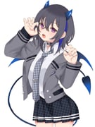 1girl absurdres belt belt_collar black_belt black_skirt blazer blue_horns blue_wings buttons collar collared_shirt demon_tail earrings grey_hair grey_jacket grey_necktie highres horns ichinose_uruha jacket jewelry long_sleeves mayoineko necktie open_mouth pleated_skirt purple_eyes school_uniform shirt skirt solo tail teeth upper_teeth_only virtual_youtuber vspo! white_background white_shirt wings rating:s score:0 post #10175383