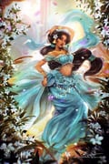1girl aladdin_(movie) arabian_clothes bare_shoulders black_hair breasts brown_eyes dark-skinned_female dark_skin earrings highres jasmine_(disney) jewelry long_hair looking_at_viewer navel necklace roytheart shirt smile solo source_request very_long_hair rating:g score:-2 post #10170220