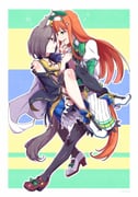 2girls air_groove_(empress_road)_(umamusume) air_groove_(umamusume) animal_ears asymmetrical_legwear black_gloves black_hair black_pantyhose blue_eyes blunt_bangs breasts carrying cleavage ear_covers face-to-face full_body gloves green_eyes hairband highres horse_ears horse_girl horse_tail long_hair long_sleeves multiple_girls orange_hair pantyhose pleated_skirt princess_carry profile sailor_collar short_hair silence_suzuka_(innocent_silence)_(umamusume) silence_suzuka_(umamusume) skirt smile tail takatsuki_nato umamusume white_hairband white_skirt yellow_sailor_collar rating:g score:1 post #10174971