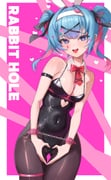 1girl :d absurdres animal_ears arm_strap armpit_crease ass_visible_through_thighs bare_shoulders black_leotard black_pantyhose black_ribbon blue_eyes blue_hair blunt_bangs blush border bound bound_wrists bow bowtie breasts cleavage clothing_cutout colored_inner_hair commentary covered_navel cowboy_shot cuffs detached_collar english_text eyebrows_hidden_by_hair eyelashes fake_animal_ears furrowed_brow hair_intakes hair_ornament hair_ribbon hairband handcuffs hatsune_miku heart heart-shaped_pupils heart_cutout heart_hair_ornament heart_hands highleg highleg_leotard highres juice_gukbap leotard long_hair looking_at_viewer medium_breasts multicolored_hair necktie open_mouth outside_border pantyhose pink_background pink_hair playboy_bunny rabbit_ears rabbit_hole_(vocaloid) red_bow red_bowtie red_necktie ribbon short_necktie simple_background skindentation smile solo symbol-shaped_pupils teeth thigh_gap thigh_strap thighs twintails two-tone_hair upper_teeth_only vocaloid white_border white_hairband x_hair_ornament rating:s score:5 post #10176124