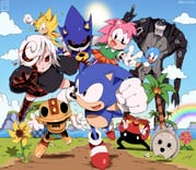 2boys 3girls 4others amy_rose animal_ears bendedede bird black_dress black_eyes black_sclera blue_fur blue_sky classic_amy classic_eggman classic_sonic cloud colored_sclera commentary dr._eggman dress english_commentary flicky_(character) flower flying furry furry_female furry_male giganto_(sonic_frontiers) glasses gloves grass highres koco_(sonic) metal_sonic multiple_boys multiple_girls multiple_others open_mouth orange_skirt palm_tree pink_fur pleated_skirt rainbow red_eyes red_shirt red_shoes robot running sage_(sonic) shirt shoes skirt sky smile sneakers socks sonic_(series) sonic_cd sonic_frontiers sonic_superstars sonic_the_hedgehog sonic_the_hedgehog_(classic) sonic_the_hedgehog_1 sun sunflower super_sonic tree trip_the_sungazer v white_gloves white_hair white_socks rating:g score:51 post #6453786