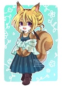 1girl animal_ears blonde_hair blue_background blue_dress body_fur breasts brown_fur chipmunk_ears chipmunk_girl chipmunk_tail commentary dress full_body furry furry_female hair_bun highres kedamamax looking_at_viewer open_mouth original outline purple_eyes short_hair simple_background small_breasts solo standing tail watermark white_outline rating:g score:2 post #10175247