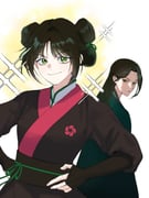 1boy 1girl double_bun green_eyes hair_bun hands_on_own_hips highres long_hair looking_at_another looking_back nageutxx parted_bangs return_of_the_mount_hua_sect sidelocks smile sparkle rating:g score:0 post #10175436