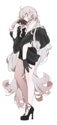 1girl \||/ ahoge alternate_costume back_cutout bare_arms bare_legs black_choker black_dress black_gloves black_shawl black_shoes breasts choker closed_mouth clothing_cutout contrapposto dress earrings eyewear_strap fate/grand_order fate_(series) flipped_hair from_side full_body fur_scarf fur_shawl gloves gradient_hair hair_between_eyes high_heels highres jeanne_d'arc_alter_(fate) jewelry knees_apart_feet_together lace-trimmed_gloves lace_trim long_hair looking_at_viewer medium_breasts messy_hair microdress multicolored_hair platform_heels profile ri_o_ne_su ring round_eyewear shawl shoes simple_background solo strapless strapless_dress tube_dress very_long_hair white_background white_hair yellow_eyes rating:s score:28 post #10163958