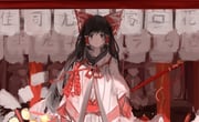 1girl absurdres alternate_costume black_eyes black_hair blush bow closed_mouth commentary_request expressionless hair_tubes hakurei_reimu highres japanese_clothes long_hair looking_at_viewer miko red_bow robe shirt shrine touhou vanilla_flan white_robe white_shirt rating:g score:5 post #10174600