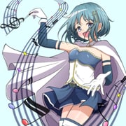 1girl belt blue_background blue_hair blush commentary_request conductor_baton elbow_gloves frilled_shirt frills gloves grey_eyes hair_ornament highres looking_at_viewer magical_girl mahou_shoujo_madoka_magica mahou_shoujo_madoka_magica_(anime) miki_sayaka miki_sayaka_(magical_girl) miniskirt musical_note musical_staff open_mouth reno_3tomato shirt short_hair skirt smile solo strapless strapless_shirt thighhighs rating:s score:5 post #10169933