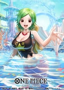 1girl backpack bag bracelet breasts camie_(one_piece) commentary_request copyright_name crop_top eyelashes green_hair haru_(toyst) jewelry large_breasts looking_at_viewer mermaid monster_girl necklace official_art one_piece one_piece_card_game open_mouth partially_submerged pearl_necklace red_eyes short_hair smile solo teeth upper_teeth_only rating:s score:1 post #10174256