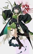 1girl absurdres arknights black_boots black_hair black_jacket boots green_eyes green_hair green_shirt grey_background hair_between_eyes highres jacket long_hair mon3tr_(arknights) multicolored_hair purple_background shirt solo thigh_strap thighs two-tone_background two-tone_hair yoru_tukibosi rating:s score:5 post #10174798