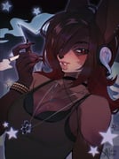 1girl animal_ear_piercing animal_ears artist_name behind-the-head_headphones black_bra black_choker bra bra_peek bracelet brass_knuckles breasts bridge_piercing brown_hair brown_tank_top checkered_background choker cigarette cleavage colored_skin commission dark_background dark_skin dutch_angle english_commentary eyebrow_cut eyes_visible_through_hair eyeshadow face_piercing film_grain fingernails flipped_hair furry furry_female gem-studded_nails gradient_background gradient_hair hair_over_one_eye halftone halftone_background headphones highres holding holding_cigarette jewelry light_blush long_fingernails long_hair looking_to_the_side makeup medium_breasts multicolored_hair multicolored_skin nail_art necklace noisykoala original outer_glow parted_lips piercing portrait rabbit_ears rabbit_girl red_eyes red_hair red_nails smoke smokey_eyeshadow sony sparkle sparkling_eyes star_(symbol) studded_bracelet tank_top thick_eyebrows thick_lips two-tone_skin underwear weapon y2k_fashion rating:s score:3 post #10168761