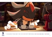 2025 2boys absurdres animal_ears animal_nose big_the_cat black_fur body_fur calendar_(medium) closed_eyes closed_mouth dated food furry furry_male gloves hedgehog_boy highres holding karasuno_yui logo male_focus multiple_boys official_art september shadow_the_hedgehog smelling solo sonic_(series) sonic_channel table tea upper_body white_gloves rating:g score:5 post #9923322