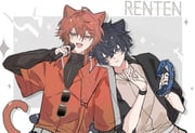 18trip 2boys :3 animal_ears black_hair black_jacket black_sleeves bracelet brown_eyes cat_boy cat_ears cat_tail closed_mouth earrings fang gawei567 grey_eyes head_on_another's_shoulder heterochromia highres holding holding_microphone instrument jacket jewelry layered_sleeves leaning_on_person long_sleeves looking_at_viewer male_focus microphone multiple_boys murakumo_ten nishizono_renga o-ring o-ring_top open_mouth red_hair red_jacket ring shirt short_hair short_over_long_sleeves short_sleeves sunglasses tail tambourine white_background rating:g score:0 post #10175541