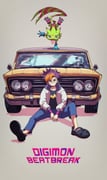 1boy absurdres black_shirt blonde_hair blue_hair blue_pants car closed_mouth commentary_request copyright_name crescent crescent_facial_mark digimon digimon_(creature) digimon_beatbreak ear_piercing facial_mark forehead_mark gecko gekkomon glasses grey_background handstand highres jacket kubota_keita looking_at_viewer male_focus mole mole_under_mouth motor_vehicle multicolored_hair one_arm_handstand open_clothes open_jacket open_mouth pants piercing print_shirt round_eyewear shirt short_hair simple_background sitting smile tenma_tomoro tongue tongue_out two-tone_hair white_jacket rating:g score:3 post #10088365