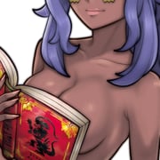 1girl boobs_in_book_(meme) book breasts dark-skinned_female dark_skin eyes_out_of_frame facing_viewer head_out_of_frame holding holding_book long_hair medium_breasts meme open_book pokemon pokemon_sv purple_hair raifort_(pokemon) rotomdocs simple_background smile solo upper_body very_long_hair white_background rating:q score:21 post #10146527