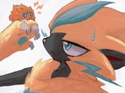2others animal_ears animal_hands claws commentary fang furry_and_animal highres joltik multiple_others other_focus panha pokemon size_difference snout sweatdrop symbol-only_commentary whiskers white_background yellow_fur zeraora rating:g score:4 post #9971475