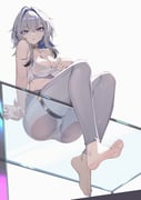 1girl absurdres against_glass ass ass_on_glass ass_press bare_shoulders barefoot black_choker breasts chahu_pao choker cleavage collarbone earrings feet fingernails from_below galbrena_(wuthering_waves) glass grey_hair highres jewelry large_breasts leggings looking_at_viewer medium_hair missing_commentary mole mole_on_breast nail_polish parted_lips purple_nails soles solo sports_bra sweat toenail_polish toenails toes v-shaped_eyebrows white_leggings white_sports_bra wuthering_waves rating:s score:37 post #10147341