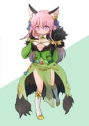 1girl animal_ear_fluff animal_ears bell belt blue_background blue_belt blue_gemstone blue_ribbon breasts cleavage collar commentary_request detached_collar dress elemental_master_(ragnarok_online) fox_ears fox_girl full_body fur-trimmed_dress fur_trim gem green_dress green_gemstone hair_bell hair_ornament hair_ribbon jingle_bell long_hair medium_breasts open_mouth pelvic_curtain pink_hair pochiko_(poteko) purple_eyes ragnarok_online red_gemstone ribbon shoes socks solo two-tone_background white_background white_collar white_socks yellow_shoes rating:s score:1 post #9228964