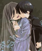 1boy 1girl ^_^ black_hair black_jacket bouquet bridal_veil closed_eyes commentary crutch daisy_(flower) flower highres holding holding_bouquet jacket long_sleeves neckerchief open_mouth original outdoors pleated_skirt purple_serafuku purple_shirt purple_skirt school_uniform serafuku shirt short_hair skirt smile takanashi_atashi teeth turtleneck twitter_username u_u upper_teeth_only veil white_flower white_neckerchief rating:g score:3 post #10139842