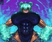 1girl animal_ears animal_hands bear_ears blue_leotard breasts claws cropped_legs enduranceex evil_grin evil_smile gigantic_breasts green_hair grin hair_between_eyes highres leotard muscular muscular_female original sharp_teeth simple_background skin_tight smile solo teeth thong_leotard rating:s score:0 post #10175347