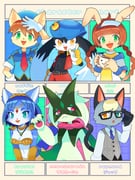 1other 2girls 3boys adjusting_eyewear animal_ears animal_hands aqua_eyes bemani black_fur blue_fur blue_hair blue_hat braid breasts brown_hair cat_boy cat_ears cat_tail character_name cleavage commentary cup english_commentary fox_ears fox_girl fox_tail furry furry_female furry_male glasses gloves green_eyes hat heterochromia highres holding holding_cup jewelry kaze_no_klonoa klonoa krystal kuro_(user_uwrm3742) little_tail_bronx long_hair looking_at_viewer low_twin_braids meowscarada mimi_(pop'n_music) multiple_boys multiple_drawing_challenge multiple_girls official_alternate_costume pointing pointing_at_viewer pokemon pokemon_(creature) police police_uniform pop'n_music pop'n_music_jam&fizz rabbit_ears rabbit_girl raymond_(animal_crossing) red_eyes salute short_hair six_fanarts_challenge smile solatorobo star_fox tail topless_male twin_braids waffle_ryebread white_gloves yellow_eyes rating:s score:3 post #10087571