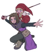 1boy 1girl bangle black_pants black_shirt blonde_hair blue_eyes boots bracelet braid brown_boots brown_hair carrying dq_yukiyuki dragon_quest dragon_quest_xi dress full_body hat hero_(dq11) highres holding holding_staff jewelry long_hair medium_hair on_one_knee outstretched_arms pants parted_bangs phrygian_cap piggyback puffy_short_sleeves puffy_sleeves purple_eyes purple_tunic red_dress red_hat shirt short_sleeves smile staff tunic twin_braids veronica_(dq11) white_background rating:g score:1 post #10126563