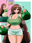 1boy 1girl 2channel alternate_breast_size_(larger) alternate_costume blush breasts brown_hair cowboy_shot dated exercising green_eyes green_sports_bra heterochromia highres huge_breasts itini-sanshi kettlebell large_breasts long_hair midriff navel open_mouth red_eyes rozen_maiden shorts smile solo_focus sports_bra suiseiseki sweat very_long_hair weightlifting white_shorts yaruo rating:s score:1 post #10175513