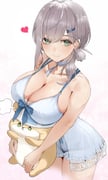1girl absurdres bloomers blue_bloomers blue_choker blue_nightgown breasts choker cleavage dan'in-san_(shirogane_noel) frilled_shorts frills green_eyes grey_hair hair_ornament heart highres hololive large_breasts looking_at_viewer nightgown official_alternate_costume official_alternate_hairstyle shirogane_noel shirogane_noel_(9th_costume) shorts simple_background smile solo string_choker tomo0843 virtual_youtuber rating:s score:21 post #10172745