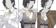 1girl adjusting_clothes ascot black_hair collared_shirt dressing faceless faceless_female greta_hofmann grey_vest gun hand_up handgun hands_up highres holster low_ponytail medium_hair multiple_views panda_critter ponytail reverse:1999 shirt triptych_(art) upper_body vest waistcoat weapon white_ascot white_background white_shirt rating:g score:0 post #10174708