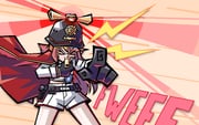 1girl >_< alarm_siren azur_lane bandaid bandaid_on_face black_gloves blowing_whistle blue_necktie cape closed_eyes custodian_helmet english_commentary gallant_(azur_lane) gloves hat helmet highres long_hair long_sleeves necktie pantyhose pink_hair pointing pointing_at_viewer police_hat red_cape shirt shorts sirhoopsalot solo whistle white_pantyhose white_shirt white_shorts rating:g score:5 post #9404801