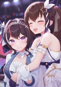 2girls :d absurdres arm_garter azki_(dress)_(hololive) azki_(hololive) blue_gloves blue_hair blue_jacket blush bow braid breasts brown_hair choker closed_eyes closed_mouth colored_inner_hair commentary_request double-parted_bangs dress drill_hair drill_ponytail frilled_choker frilled_gloves frills gloves gradient_hair hair_between_eyes hair_bow hair_intakes hair_ornament hair_ribbon half_gloves half_up_braid half_up_half_down_braid half_updo halter_dress halterneck hand_on_another's_arm highres hololive hug hug_from_behind jacket lapels long_hair looking_at_viewer medium_breasts mole mole_under_eye multicolored_hair multiple_girls official_alternate_costume official_alternate_hairstyle open_mouth pink_hair ponytail purple_eyes ribbon side_drill side_ponytail sidelocks smile stage stage_lights star_(symbol) star_hair_ornament strapless strapless_dress streaked_hair thick_thighs thighs three-quarter_sleeves tiara tokino_sora tokino_sora_(birthday_2022) typho upper_body very_long_hair virtual_youtuber wavy_hair white_bow white_choker white_dress white_gloves white_hair white_jacket rating:s score:21 post #8933762