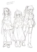 3girls ahoge braid denim dress elf eris_greyrat hair_ornament hair_scrunchie hairband highres jacket jeans lineart looking_at_viewer multiple_girls mushoku_tensei pants pointy_ears ponytail roxy_migurdia scrunchie sketch spica59 sylphiette_(mushoku_tensei) thighhighs twin_braids white_background rating:g score:2 post #10175533